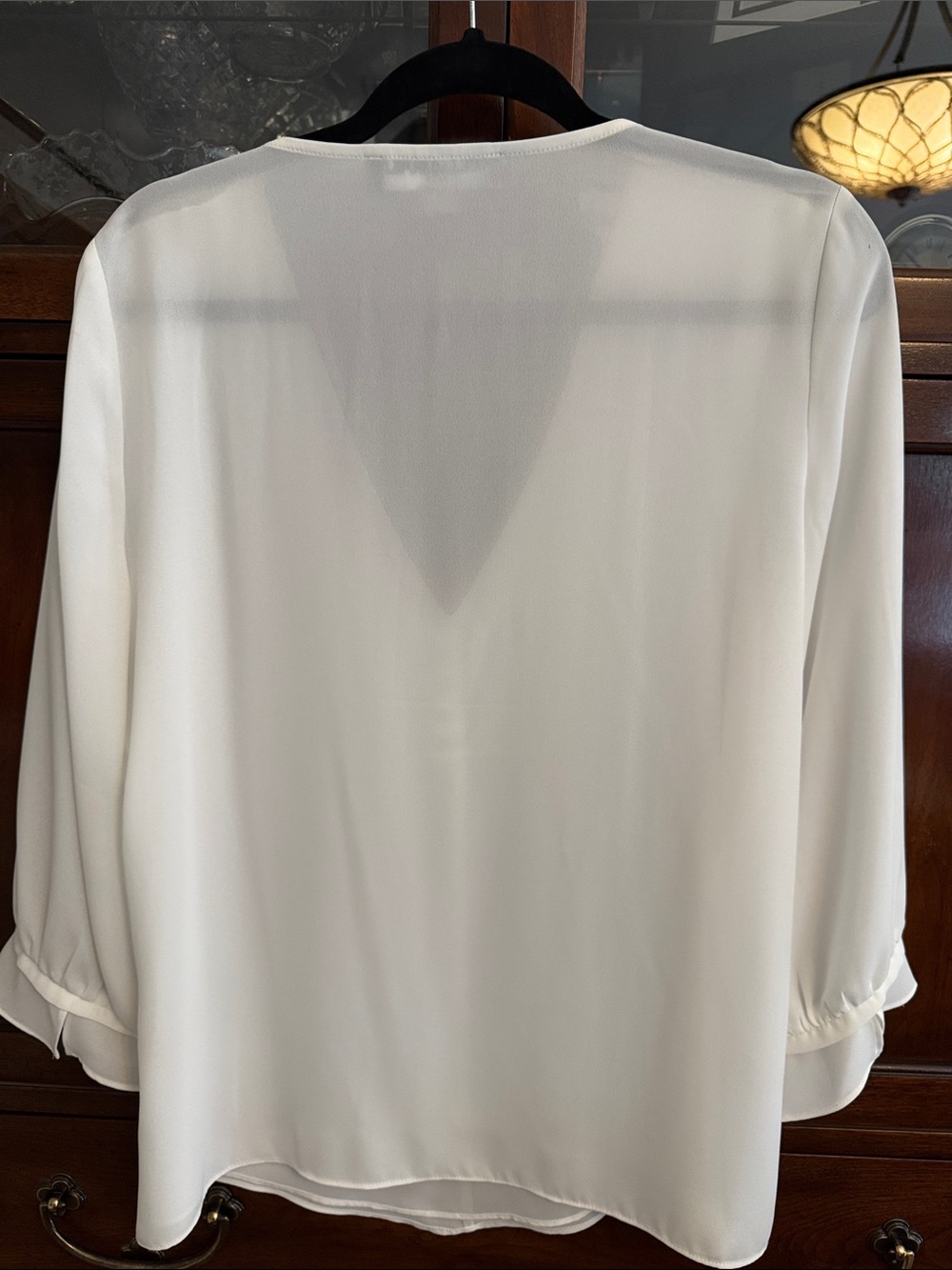 Karl Lagerfeld Ivory V-Neck Lace-Shoulder Blouse - Picture 5 of 9